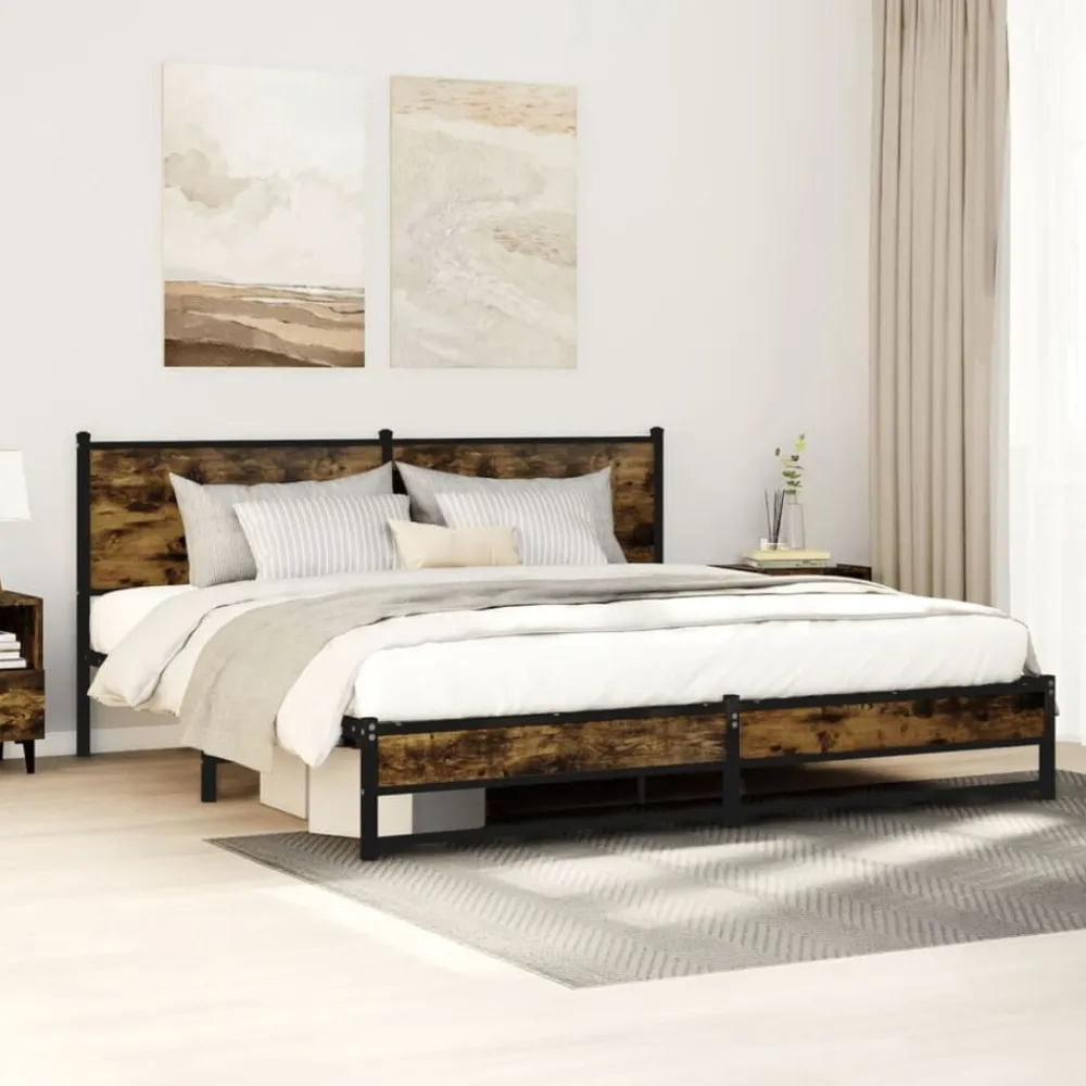 vidaXL Estructura de cama sin colchón metal 180x200 cm Roble ahumado Hot