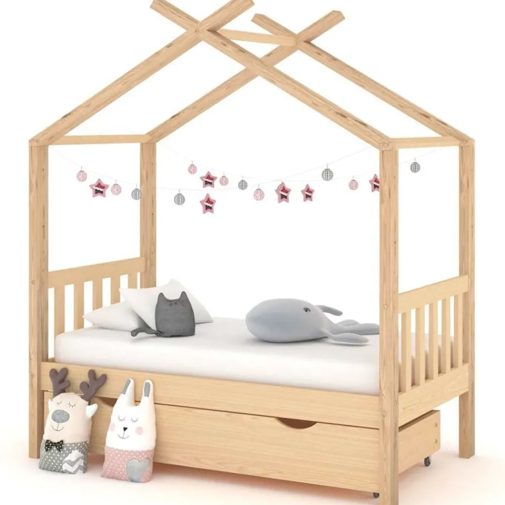 vidaXL Estructura de cama infantil con cajón madera de pino 70x140 cm Marrón New