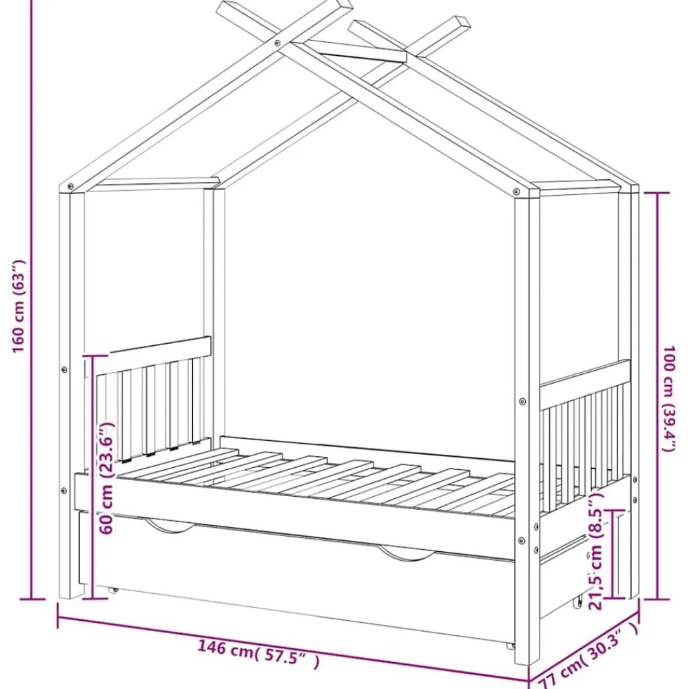 vidaXL Estructura de cama infantil con cajón madera de pino 70x140 cm Marrón New