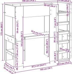 vidaXL Camas Y Accesorios-Estructura de litera con escritorio 75 x 190 cm