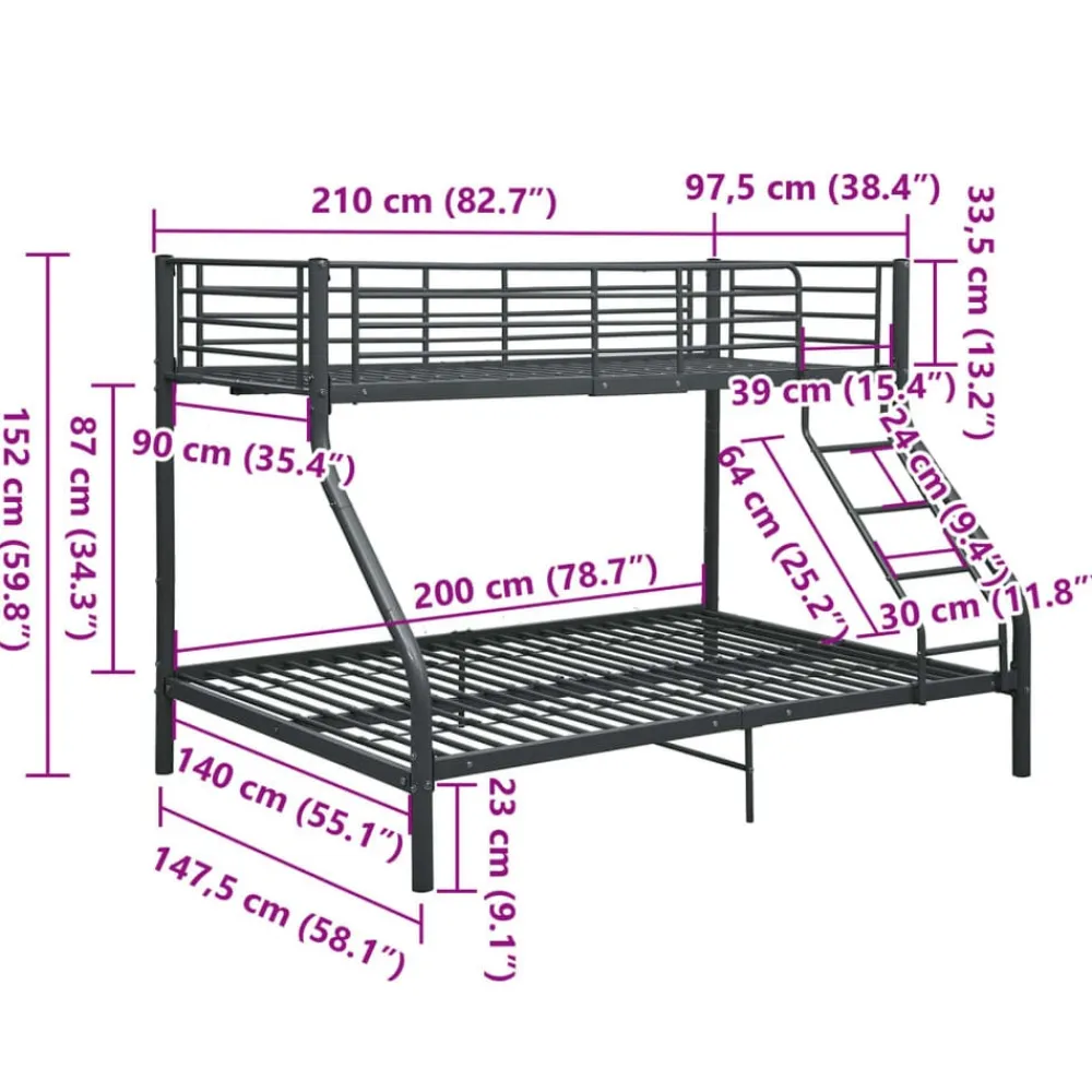 vidaXL Camas Y Accesorios-Estructura de litera de metal 140x200 cm/90x200 cm