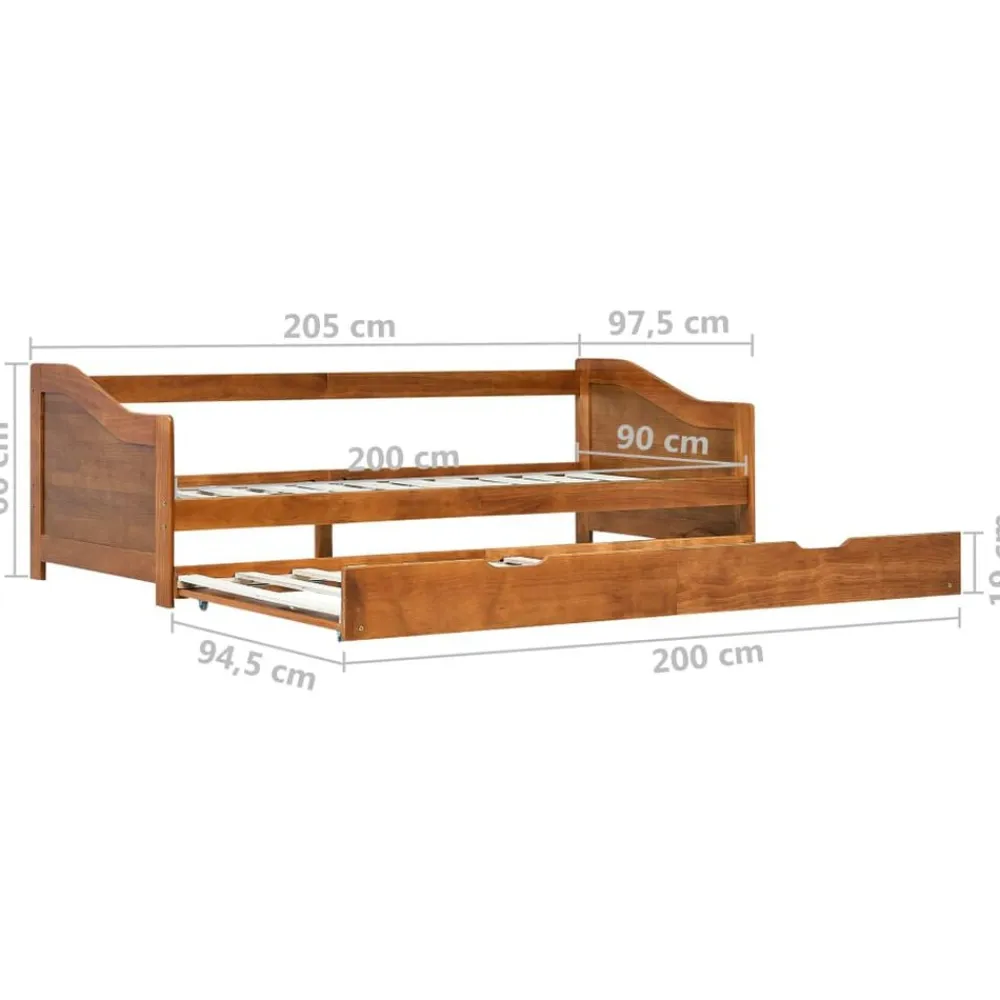 vidaXL Estructura sofá cama extraíble sin colchón marrón miel 90x200cm Marrón miel New