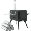 vidaXL Estufa leña de tienda con chimenea patas plegables acero negro Best