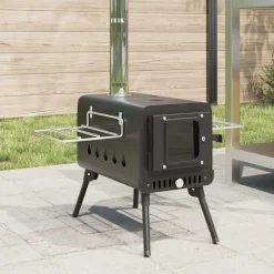 vidaXL Estufa leña de tienda con chimenea patas plegables acero negro Best