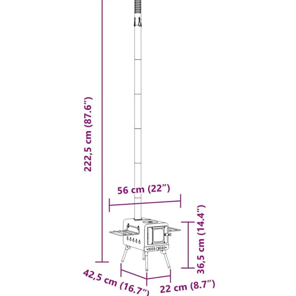 vidaXL Estufa leña de tienda con chimenea patas plegables acero negro Best