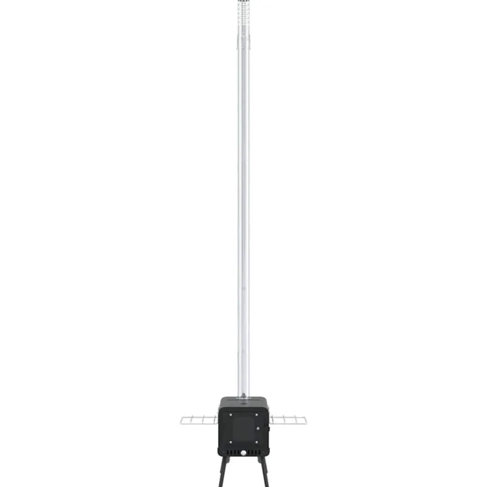 vidaXL Estufa leña de tienda con chimenea patas plegables acero negro Best