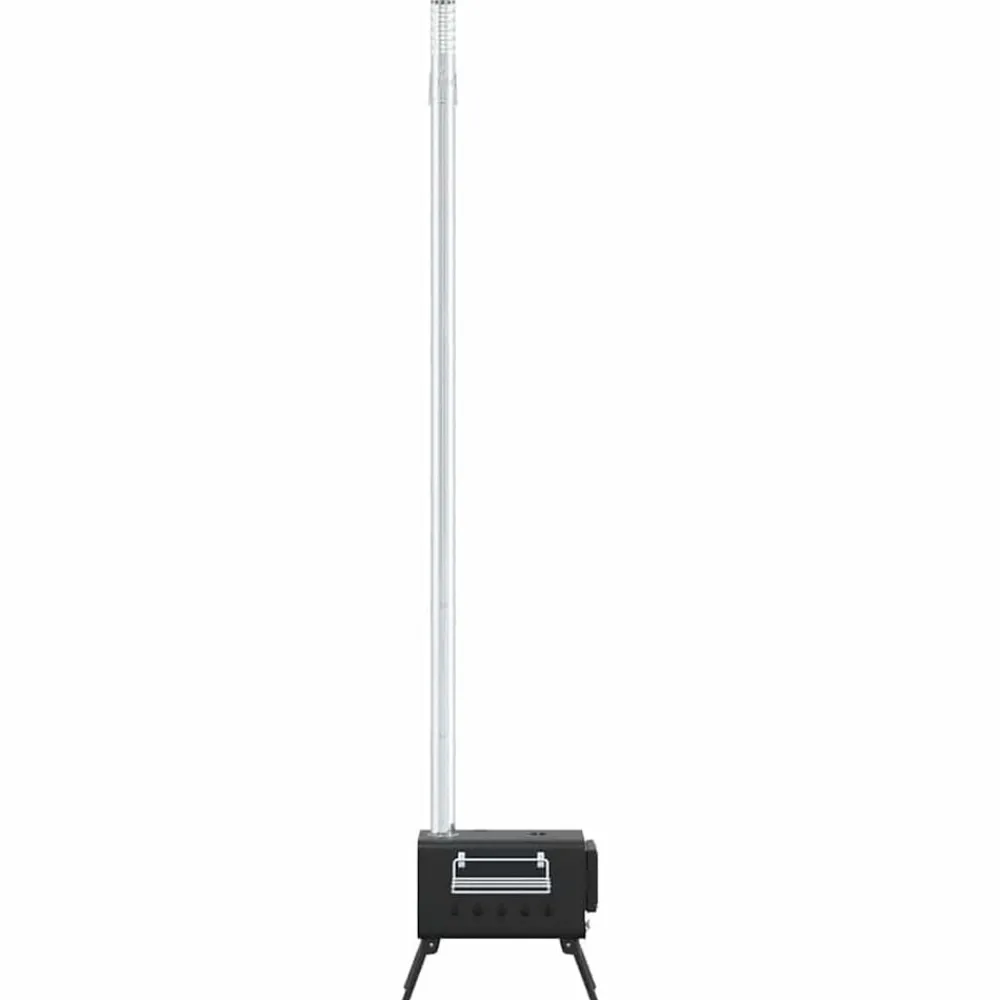 vidaXL Estufa leña de tienda con chimenea patas plegables acero negro Best