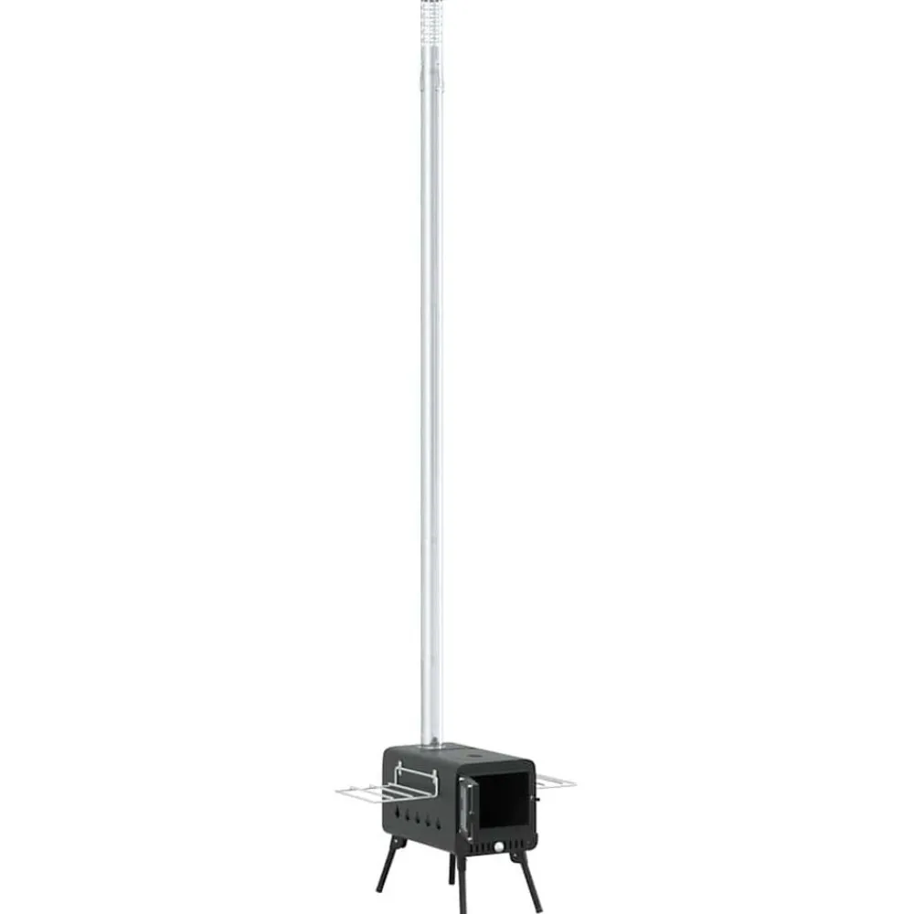 vidaXL Estufa leña de tienda con chimenea patas plegables acero negro Best