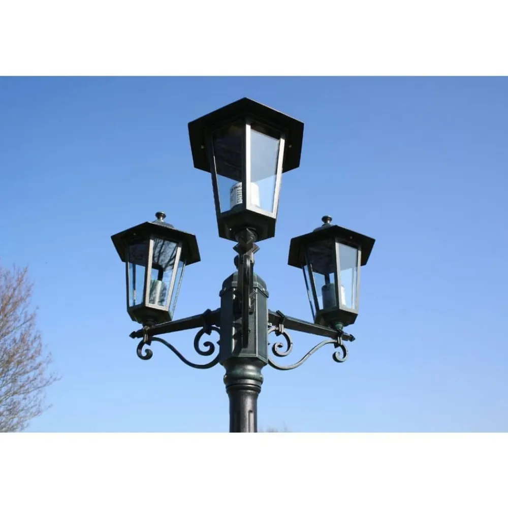 vidaXL Iluminación-Farola de jardín 3 brazos aluminio /negro 215 cm