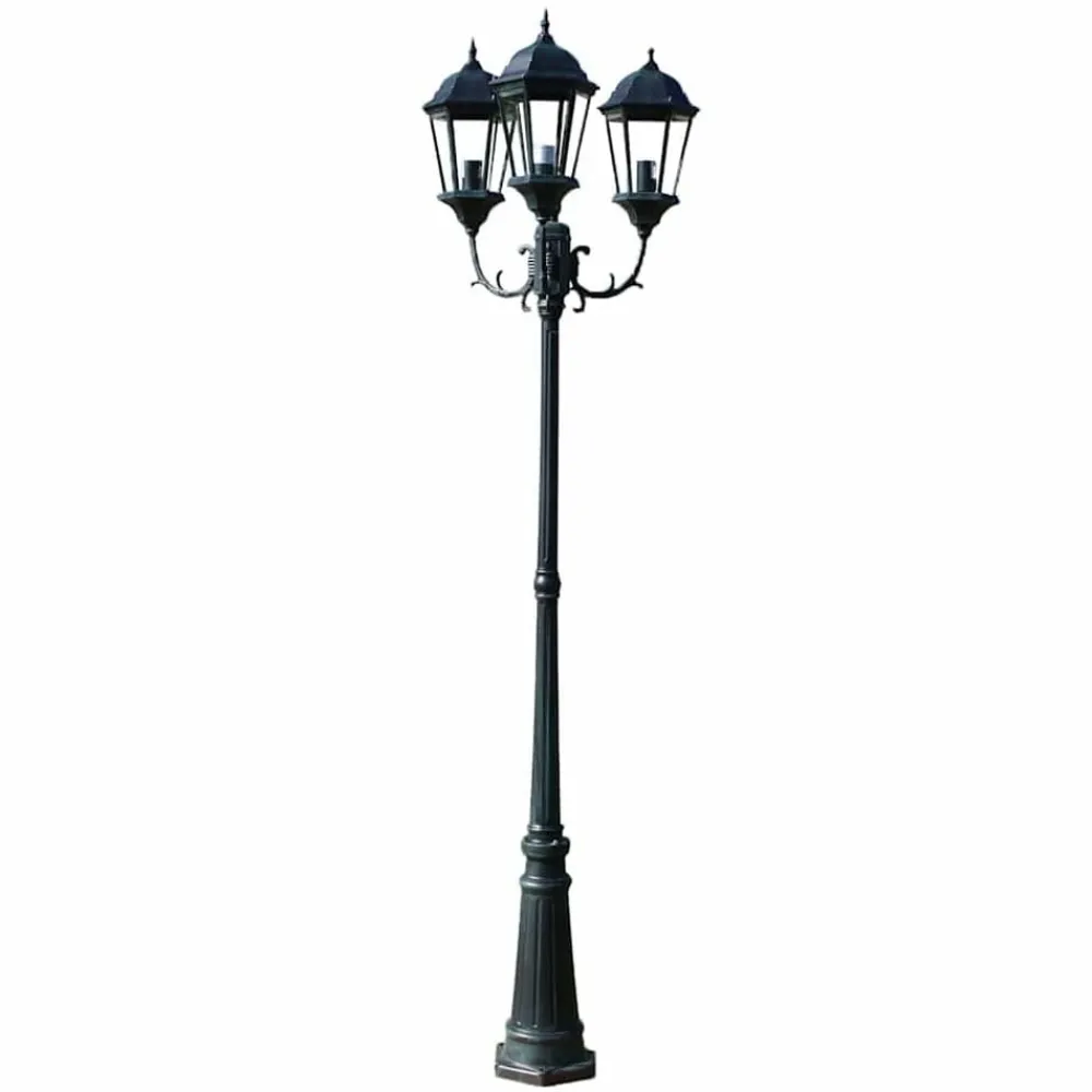 vidaXL Farola de jardín 3 brazos 230 cm verde oscuro/negro aluminio Best