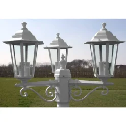 vidaXL Farola de jardín 3 brazos aluminio 215 cm Blanco Sale