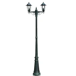 vidaXL Iluminación-Farola de jardín 2 brazos 215 cm verde oscuro/negro aluminio