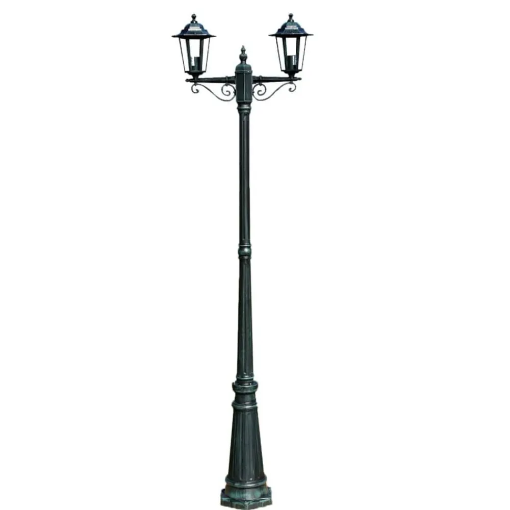 vidaXL Iluminación-Farola de jardín 2 brazos 215 cm verde oscuro/negro aluminio