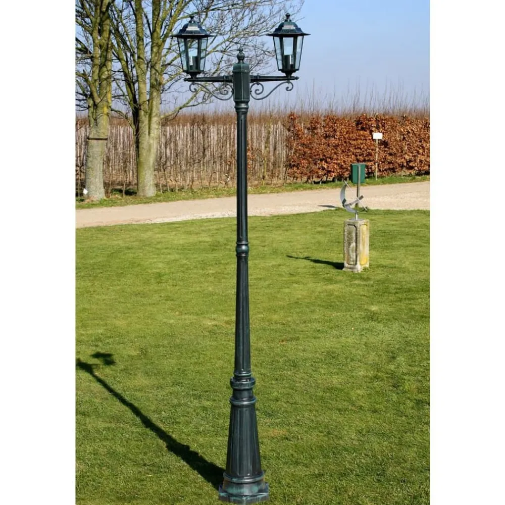 vidaXL Iluminación-Farola de jardín 2 brazos 215 cm verde oscuro/negro aluminio
