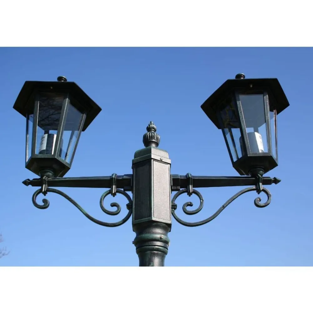 vidaXL Iluminación-Farola de jardín 2 brazos 215 cm verde oscuro/negro aluminio