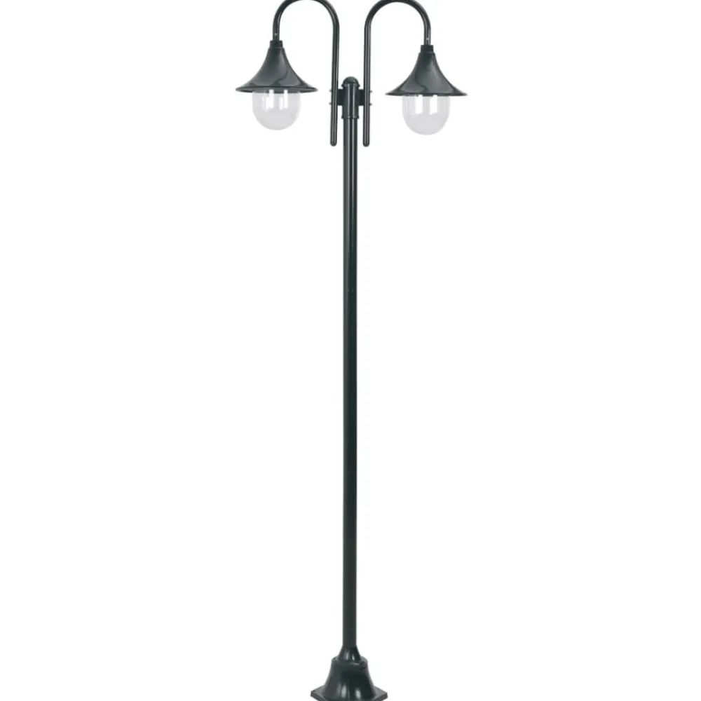 vidaXL Farola de jardín con 2 luces aluminio E27 220 cm Verde oscuro