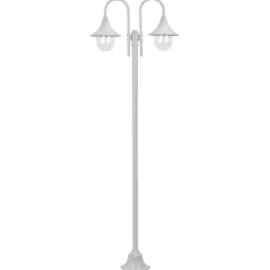 vidaXL Iluminación-Farola de jardín con 2 luces aluminio blanca E27 220 cm