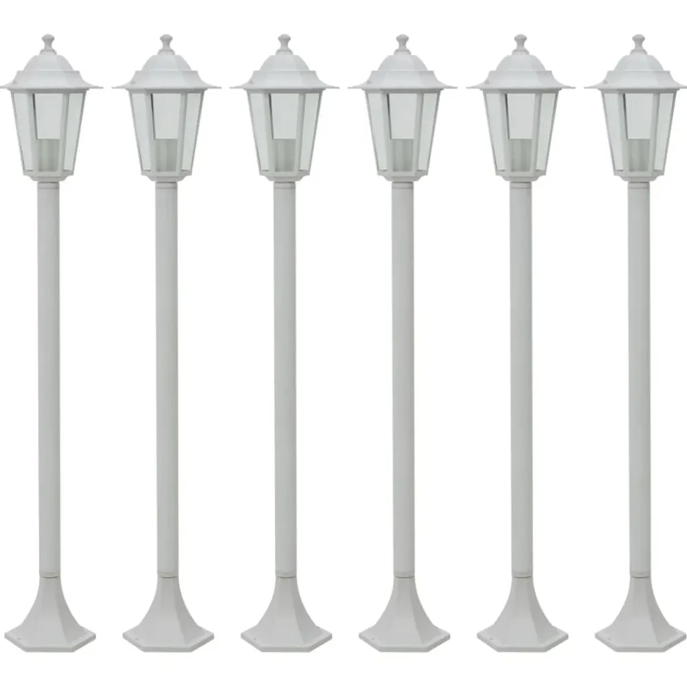 vidaXL Farolas de jardín aluminio blancas E27 110 cm 6 unidades Blanco Outlet