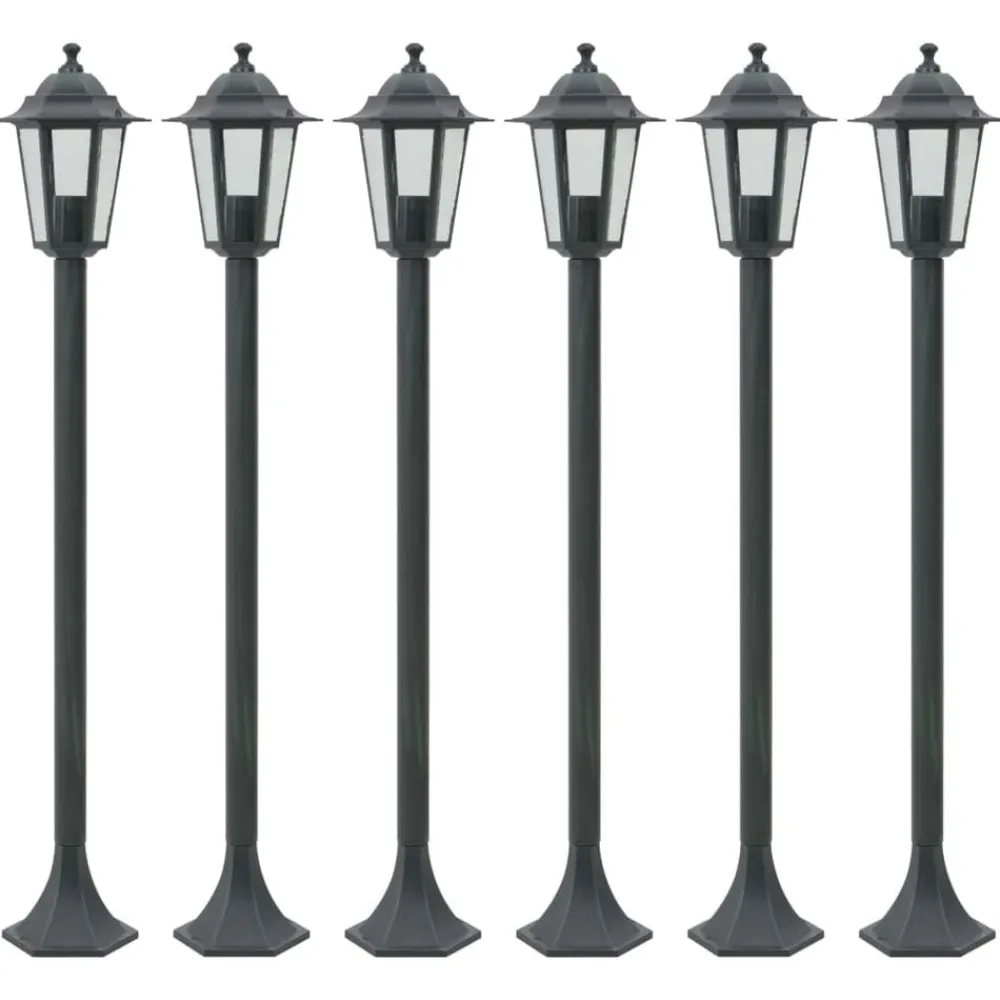vidaXL Farolas de jardín aluminio E27 110 cm 6 unidades Verde oscuro Clearance