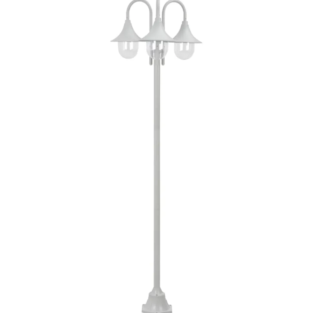 vidaXL Iluminación-Farolas de jardín con 3 luces aluminio blanca E27 220 cm