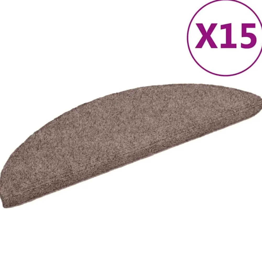 vidaXL Productos Del Hogar-Felpudos autoadhesivos para escaleras, 15 unidades, 56 x 17 x 3 cm, marrón claro, semicirculares