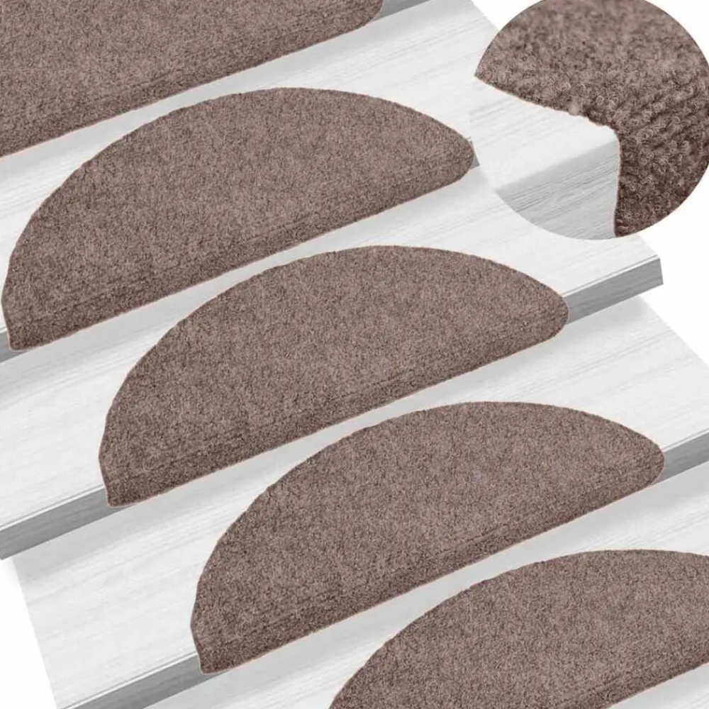 vidaXL Productos Del Hogar-Felpudos autoadhesivos para escaleras, 15 unidades, 56 x 17 x 3 cm, marrón claro, semicirculares