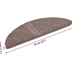 vidaXL Productos Del Hogar-Felpudos autoadhesivos para escaleras, 15 unidades, 56 x 17 x 3 cm, marrón claro, semicirculares