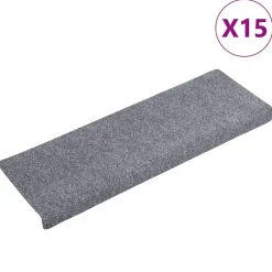 vidaXL Felpudos autoadhesivos para escaleras, 15 unidades, 65 x 21 x 4 cm, , borde rectangular Gris claro Clearance