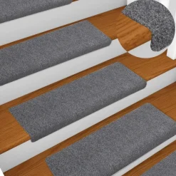 vidaXL Felpudos autoadhesivos para escaleras, 15 unidades, 65 x 21 x 4 cm, , borde rectangular Gris claro Clearance