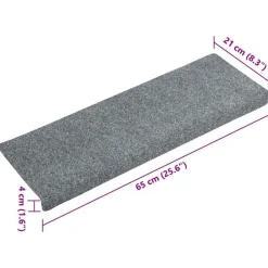 vidaXL Felpudos autoadhesivos para escaleras, 15 unidades, 65 x 21 x 4 cm, , borde rectangular Gris claro Clearance
