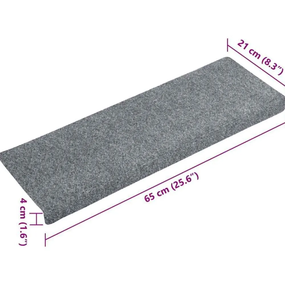 vidaXL Felpudos autoadhesivos para escaleras, 15 unidades, 65 x 21 x 4 cm, , borde rectangular Gris claro Clearance