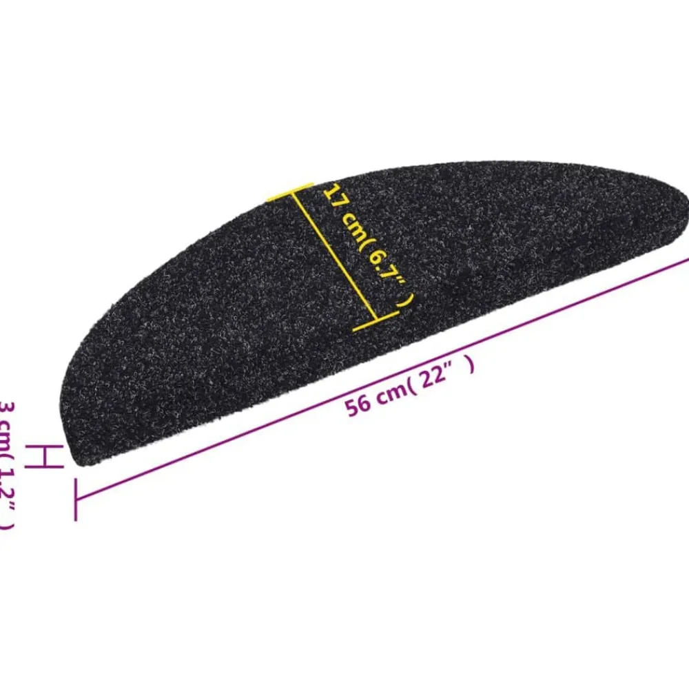 vidaXL Productos Del Hogar-Felpudos autoadhesivos para escaleras, 15 unidades, 56 x 17 x 3 cm, s, semicirculares
