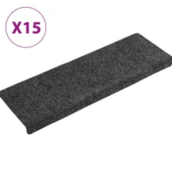 vidaXL Felpudos autoadhesivos para escaleras, 15 unidades, 65 x 21 x 4 cm, borde rectangular, Gris oscuro Outlet