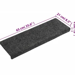 vidaXL Felpudos autoadhesivos para escaleras, 15 unidades, 65 x 21 x 4 cm, borde rectangular, Gris oscuro Outlet