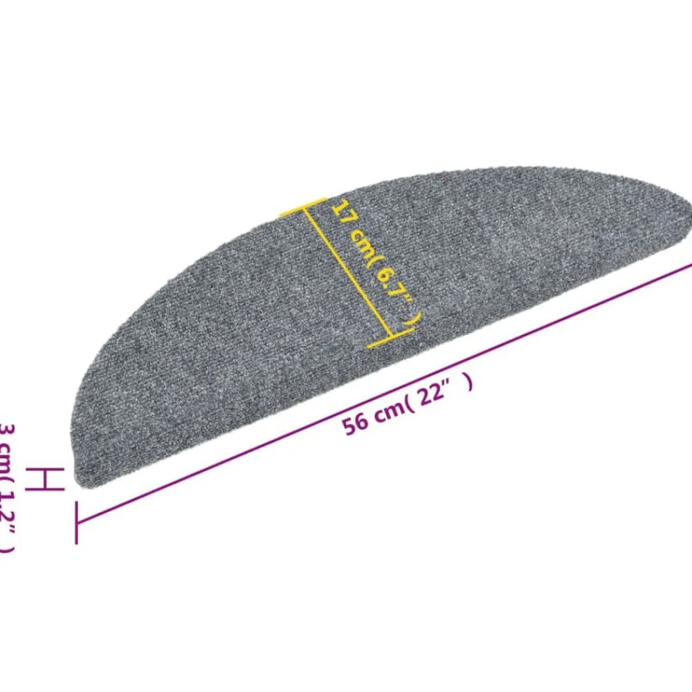 vidaXL Felpudos autoadhesivos para escaleras, 15 unidades, 56 x 17 x 3 cm, , semicirculares Gris claro New