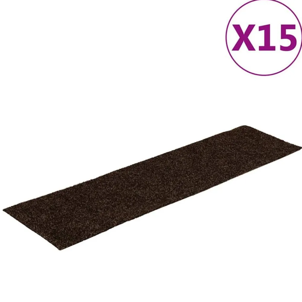 vidaXL Productos Del Hogar-Felpudos autoadhesivos para escaleras, 15 unidades, 76 x 20 cm, marrón, rectangulares