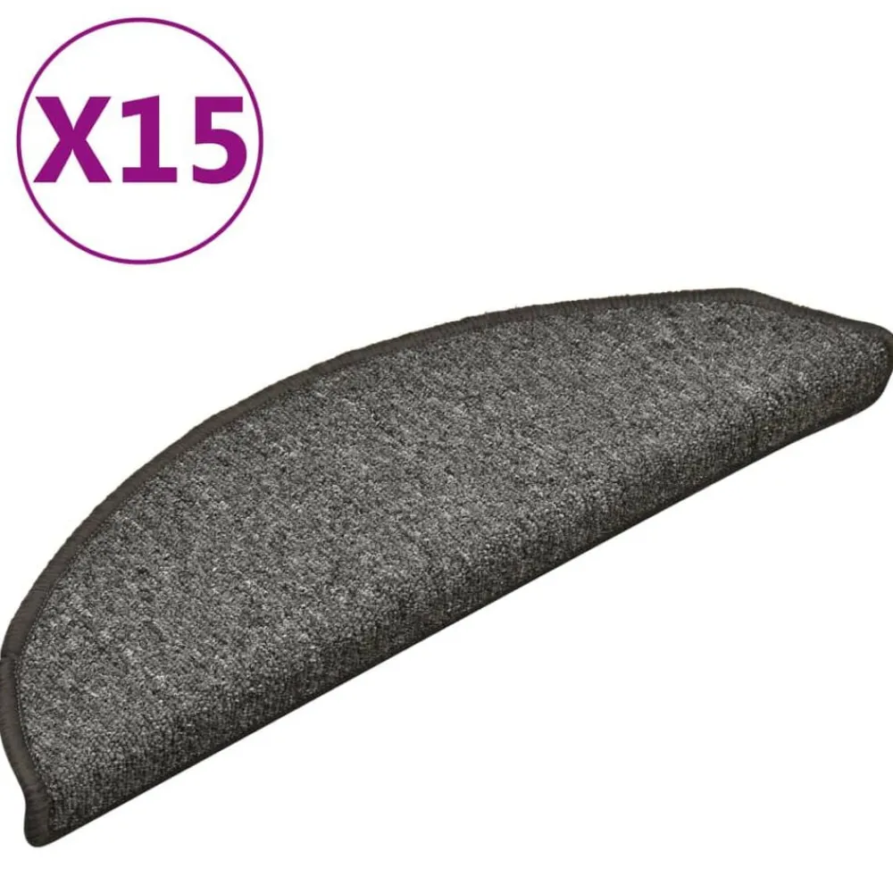 vidaXL Felpudos para escaleras (15 unidades, 56 x 17 x 3 cm, gris oscuro, semicirculares) Gris y negro