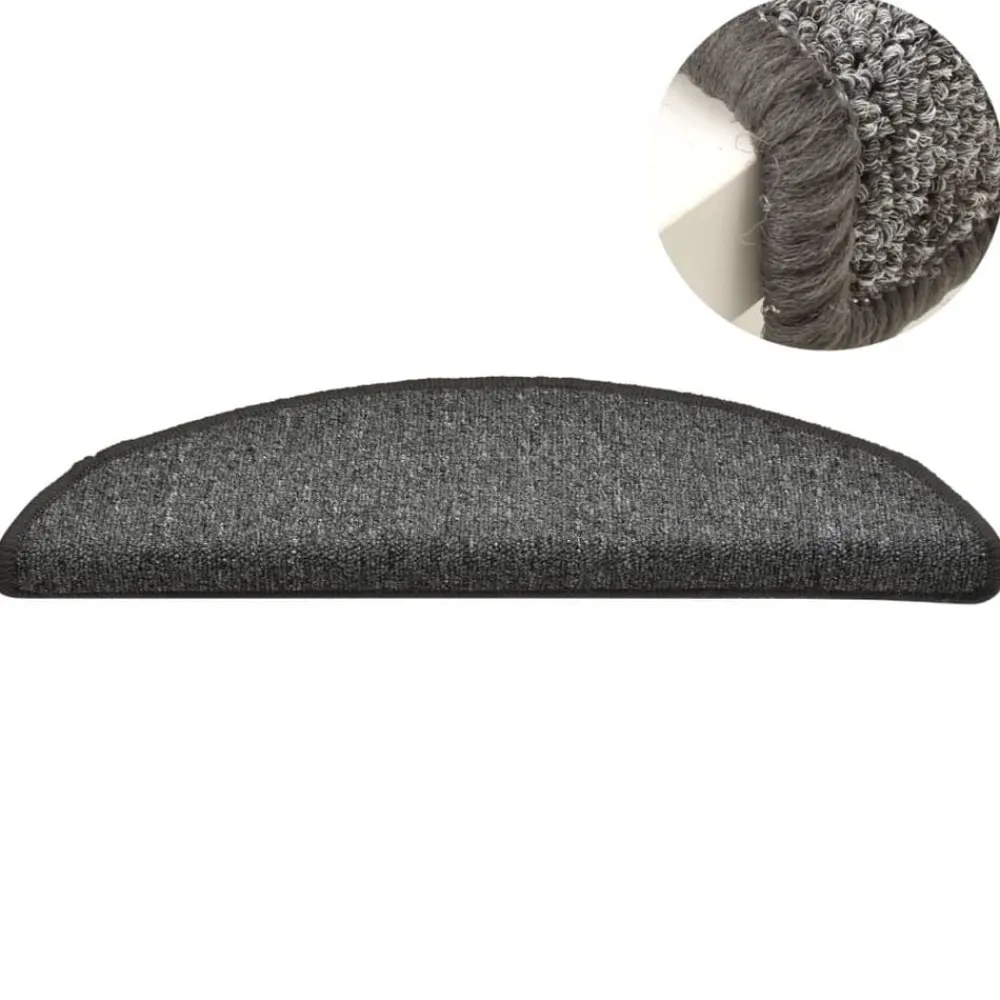 vidaXL Felpudos para escaleras (15 unidades, 56 x 17 x 3 cm, gris oscuro, semicirculares) Gris y negro
