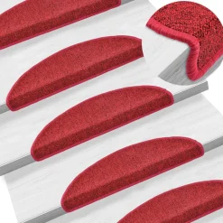 vidaXL Felpudos para escaleras 15 unidades 56x17x3 cm s Semicirculares Rojo New