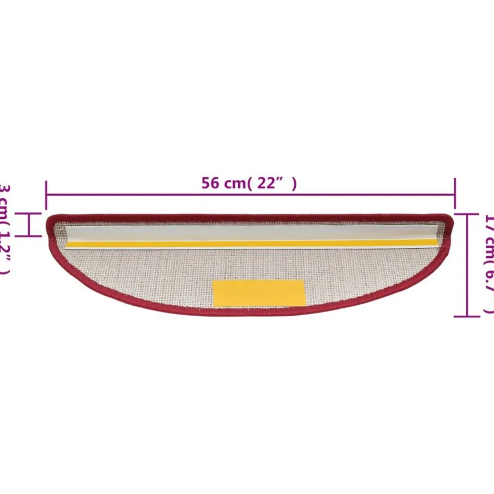 vidaXL Felpudos para escaleras 15 unidades 56x17x3 cm s Semicirculares Rojo New