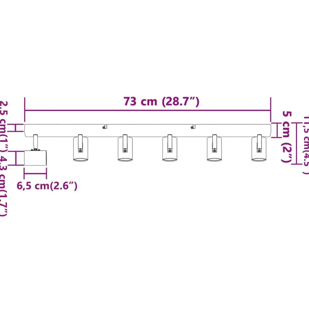 vidaXL Foco de techo con focos 73 x 6,5 x 11,5 cm Metal White Clearance