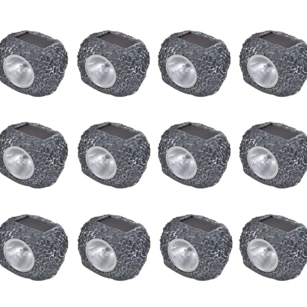 vidaXL Foco LED solar de exterior con forma de piedra 12 uds Discount