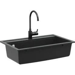vidaXL Fregadero de cocina de granito con un seno Negro