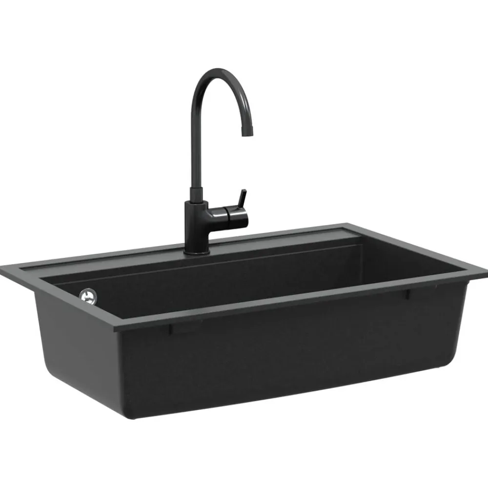 vidaXL Fregadero de cocina de granito con un seno Negro