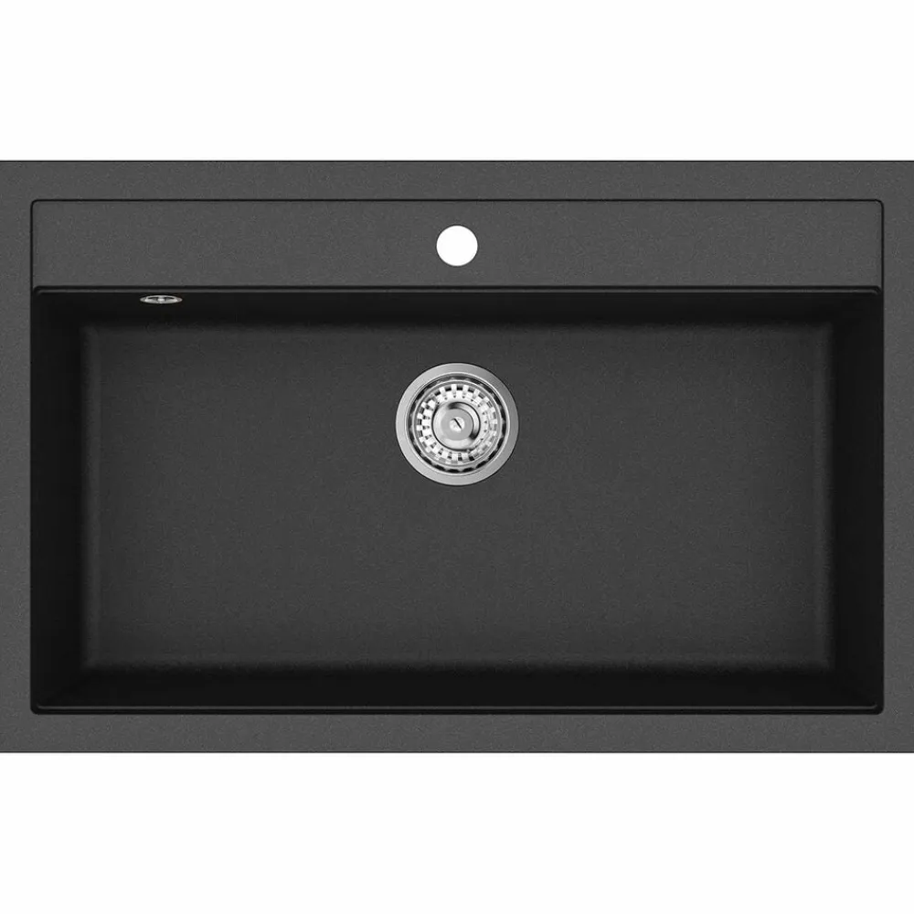 vidaXL Fregadero de cocina de granito con un seno Negro