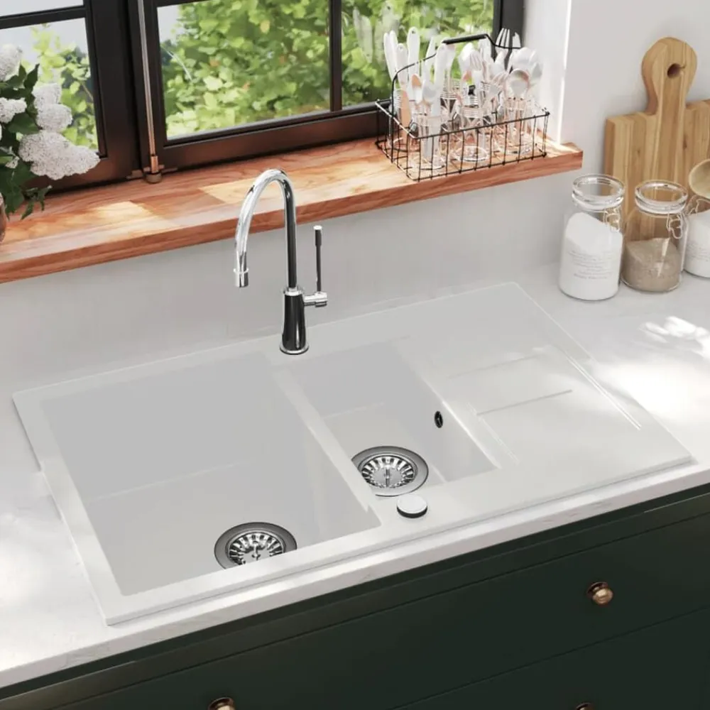 vidaXL Fontanería-Fregadero de cocina de granito con dos senos