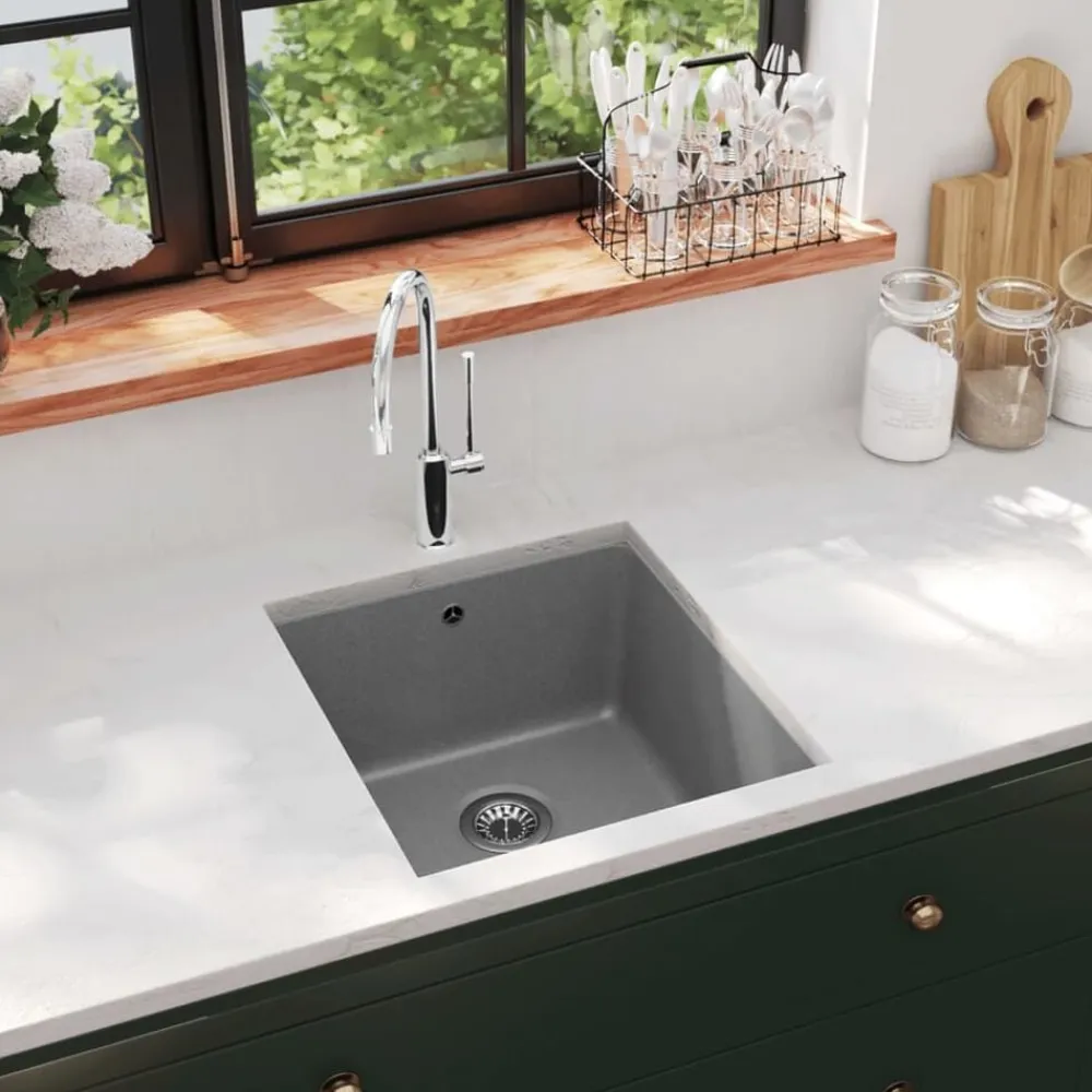 vidaXL Fontanería-Fregadero de cocina de granito con un seno