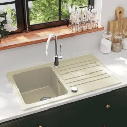vidaXL Fontanería-Fregadero de cocina de granito con un seno