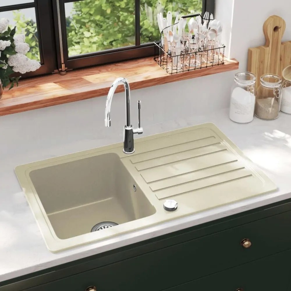 vidaXL Fontanería-Fregadero de cocina de granito con un seno