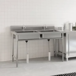 vidaXL Fontanería-Fregadero de cocina con doble seno acero inoxidable